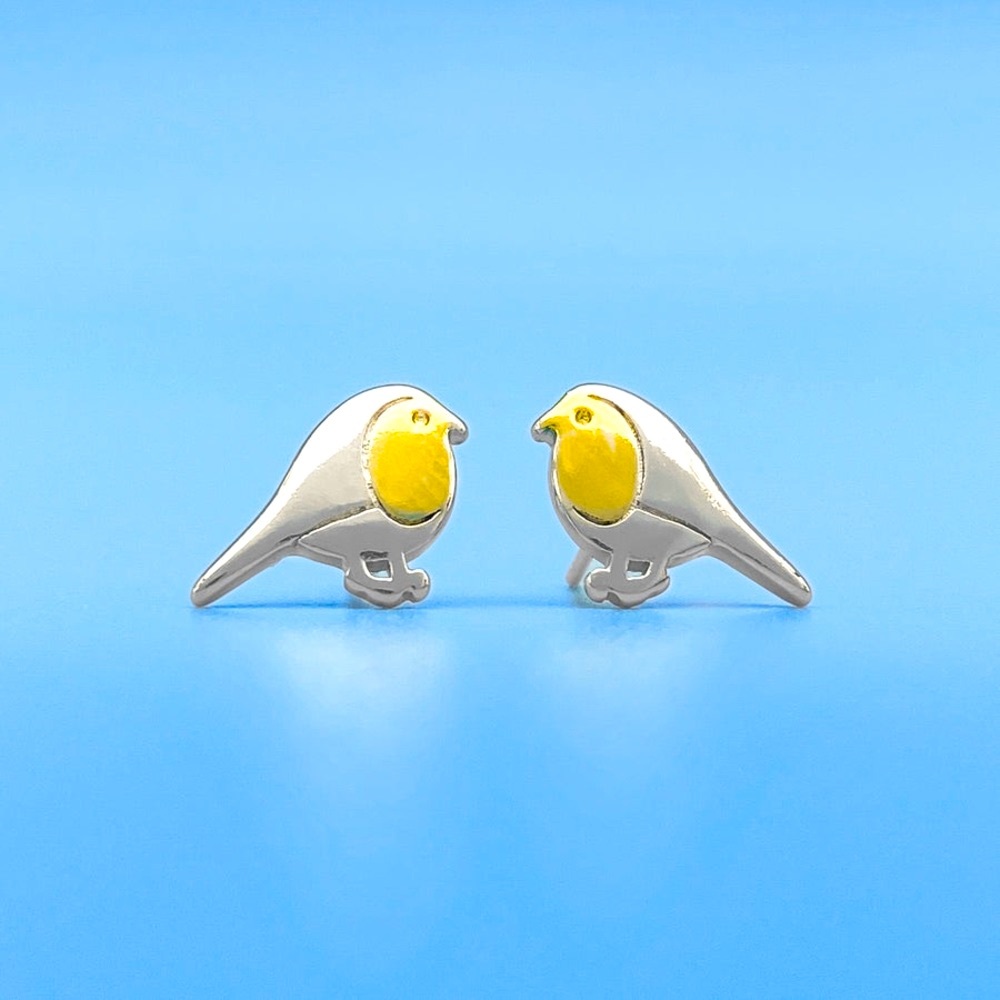 Robin Bird Sterling Silver Stud Earrings